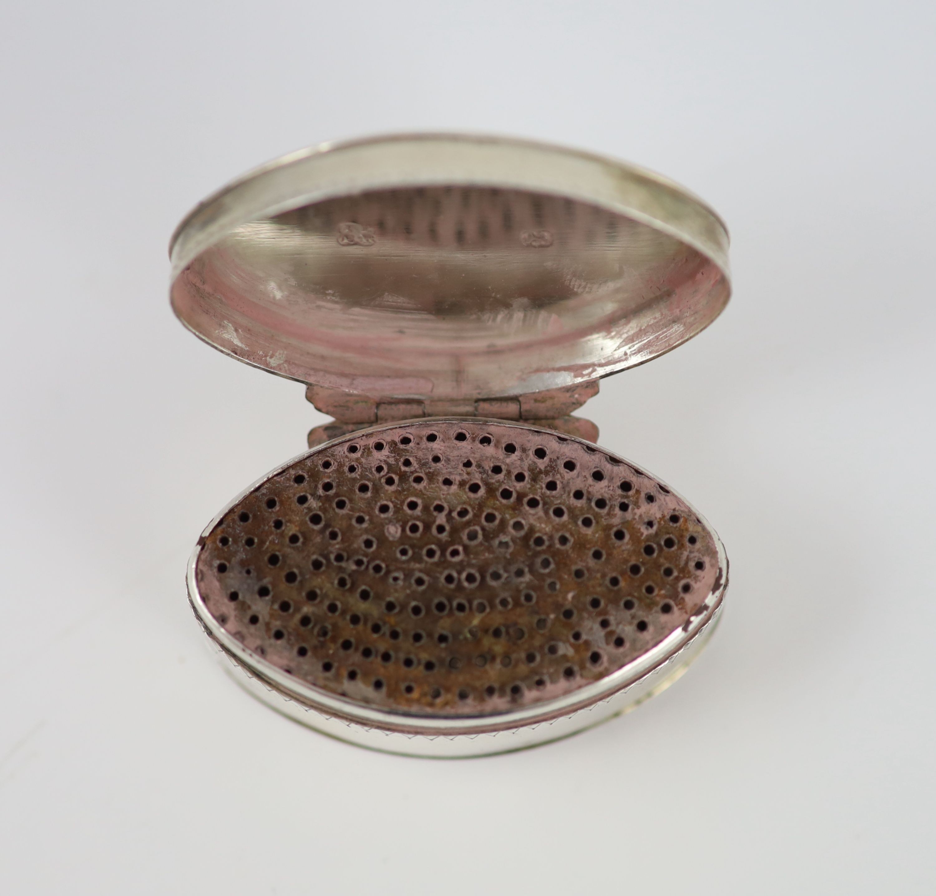 A George III silver navette shaped nutmeg grater, Phipps & Robinson